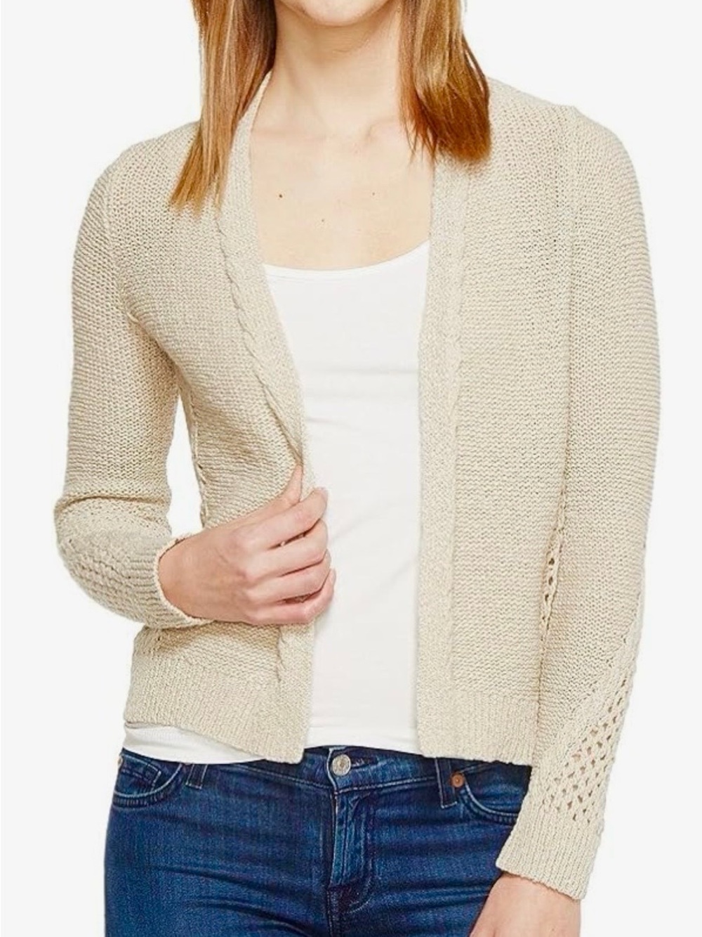 Lucky Brand Afternoon Cardigan Linen Blend Cream Open Front Women’s Small
